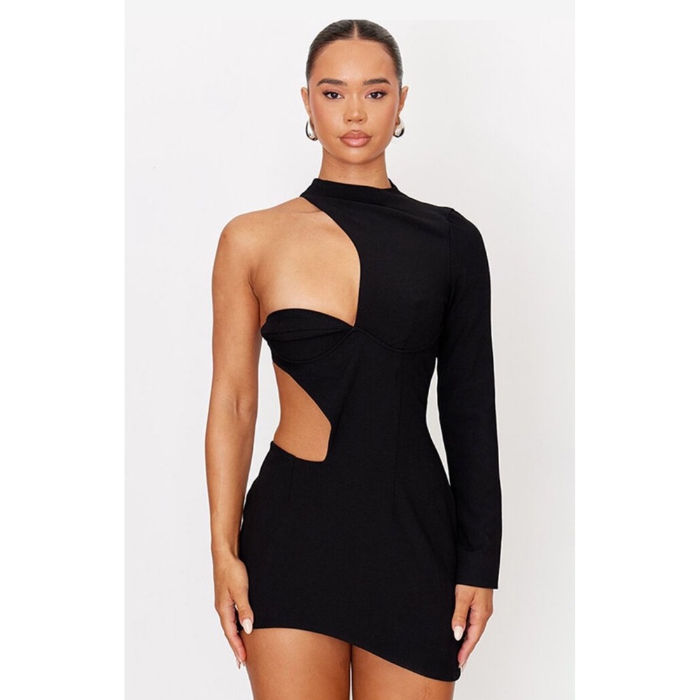 PrettyLittleThing Black One Sleeve Cut Out Blazer Dress Size‎ 10